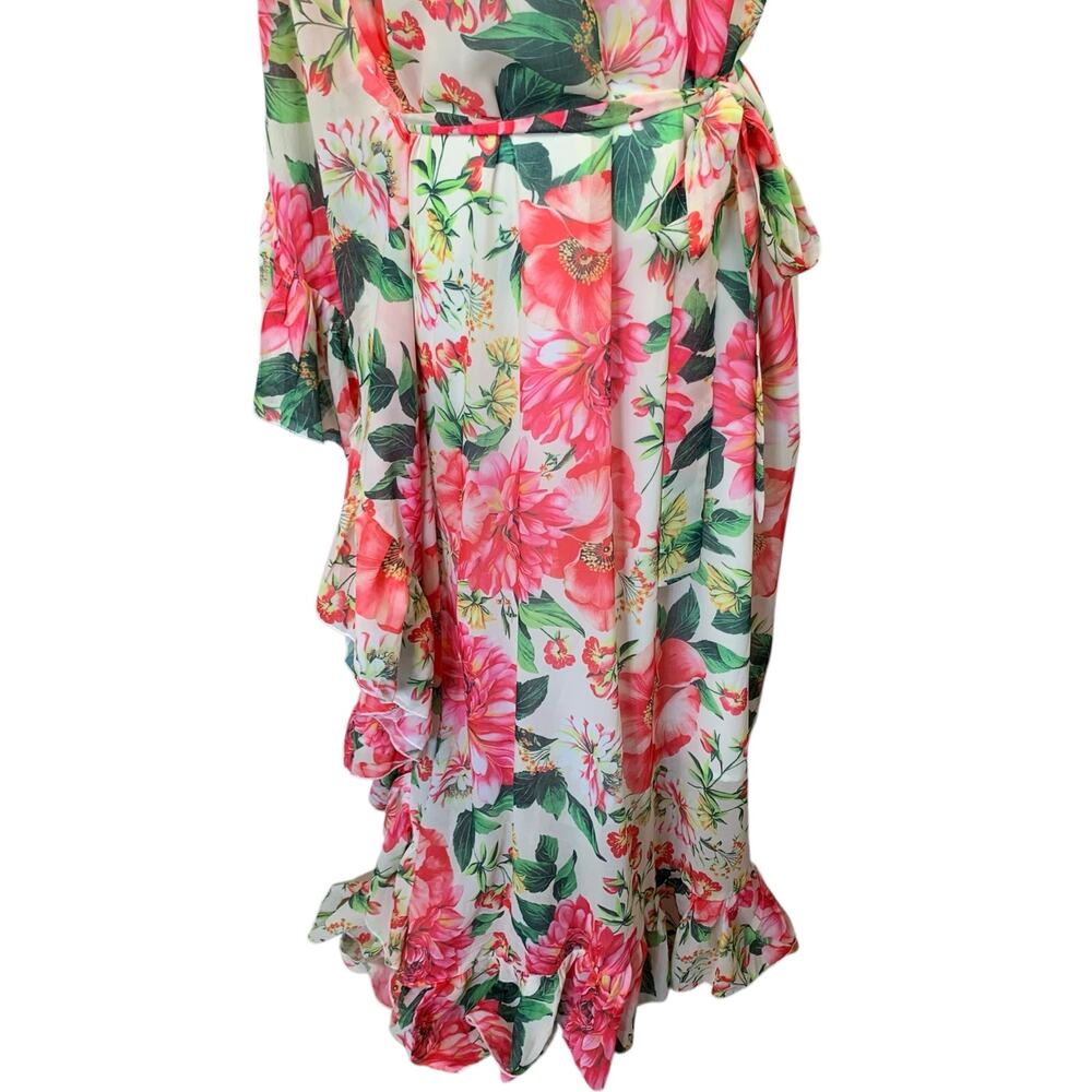 Dalia MacPhee Dress One Shoulder Ruffle Floral Maxi Pink Multi Belted Women's S - Picture 5 of 10